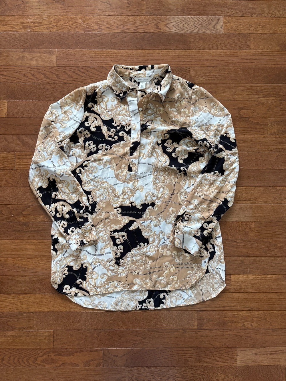 White House Black Market Baroque Print Sheer Oversized Blouse